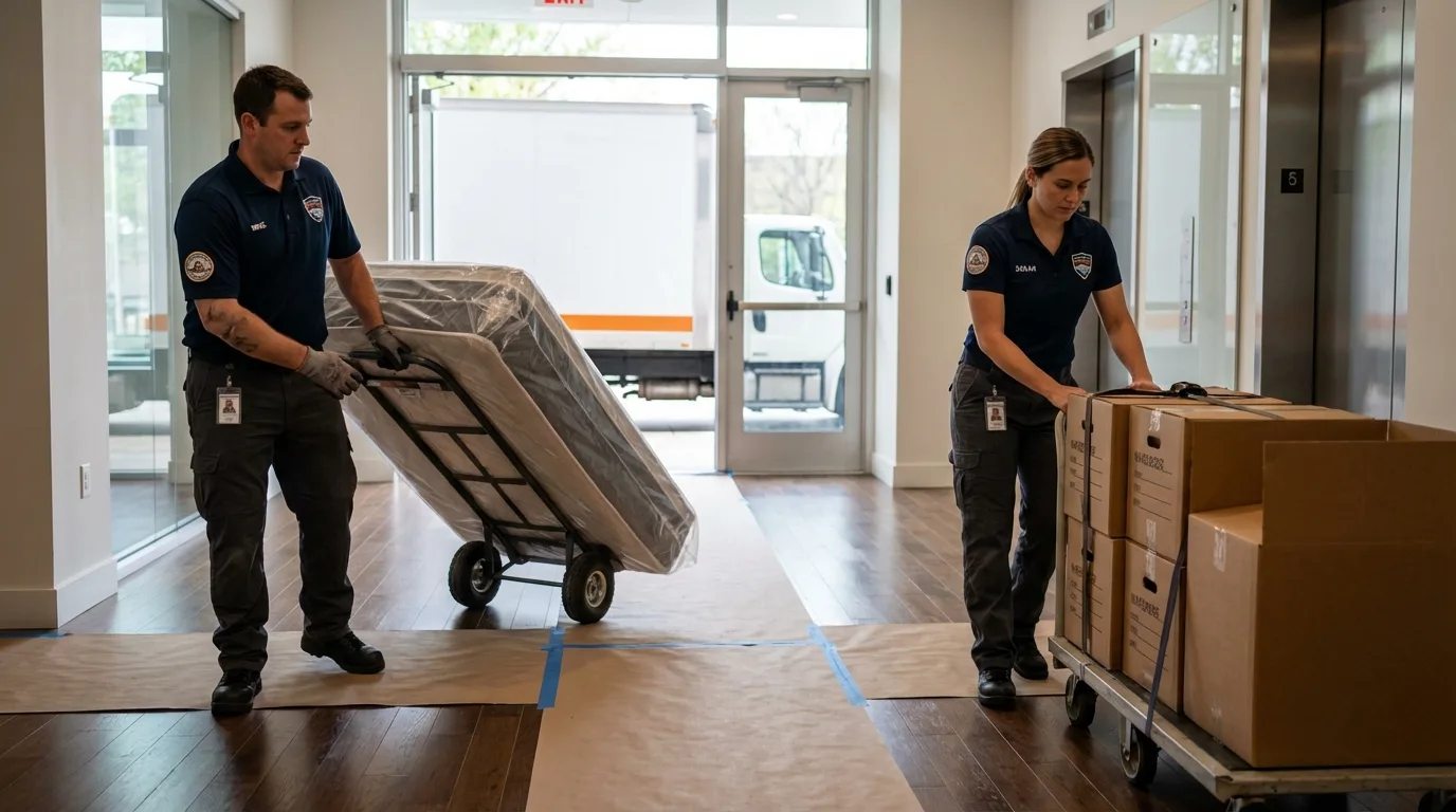 Professional apartment movers loading elevator in Linden, NJ