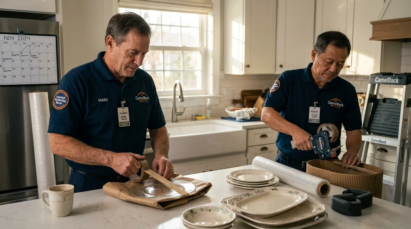Professional crew packing kitchen dishware in Linden, NJ